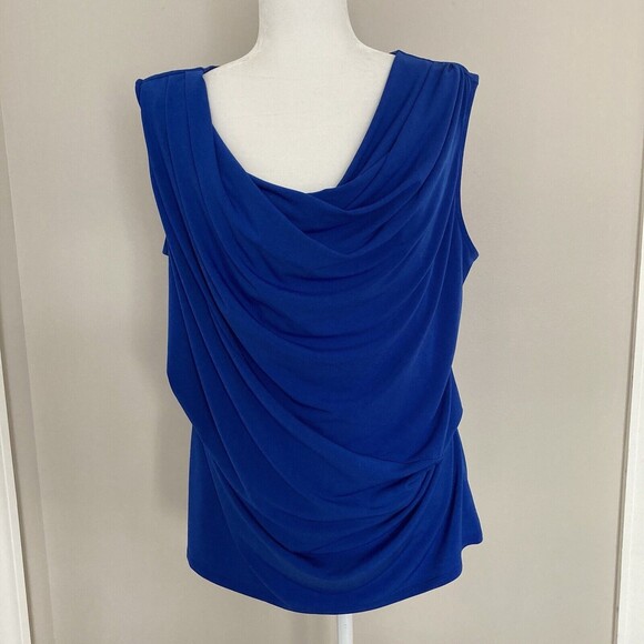 Lane Bryant Womens Sleeveless Blouse Blue Size 14/16 Draped Top Stretch Knit - Picture 1 of 10